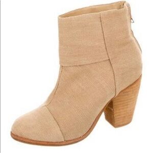 Rag & Bone Newbury Cuffed Canvas Ankle Booties in Tan Back Zip Stacked Heel 7.5